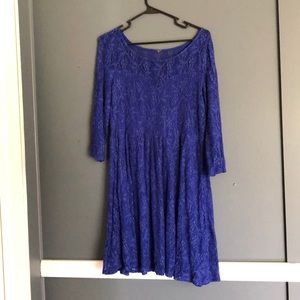 blue lace dress with slip under.